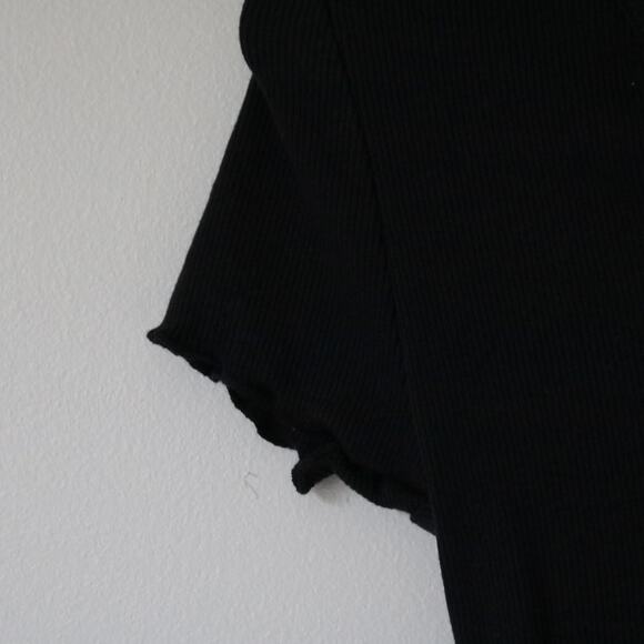 NWT Y2K V-Neck Ribbed Button Down Shirt Black Small - Picture 5 of 6